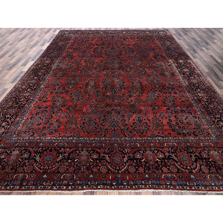 10'3" x 13'9" Vintage Hand Knotted Red Wool Rectangle Oriental Rug - MOA1021369