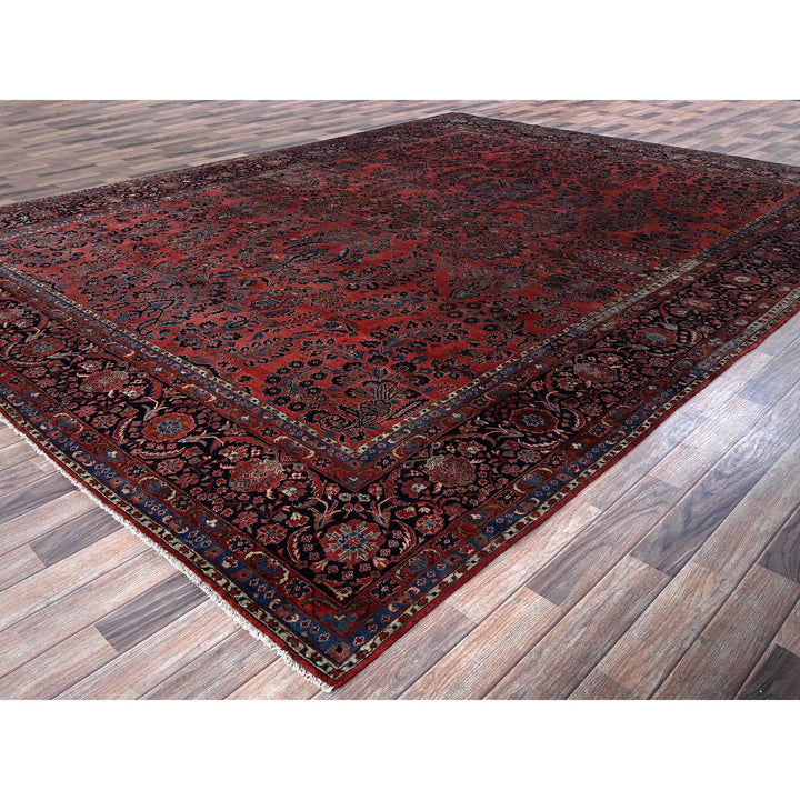 10'3" x 13'9" Vintage Hand Knotted Red Wool Rectangle Oriental Rug - MOA1021369