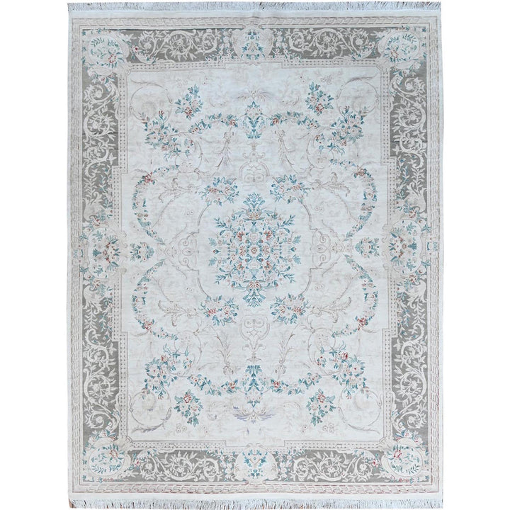 9'0" x 11'9" New Hand Knotted Ivory Wool Rectangle Oriental Rug - MOA1021370