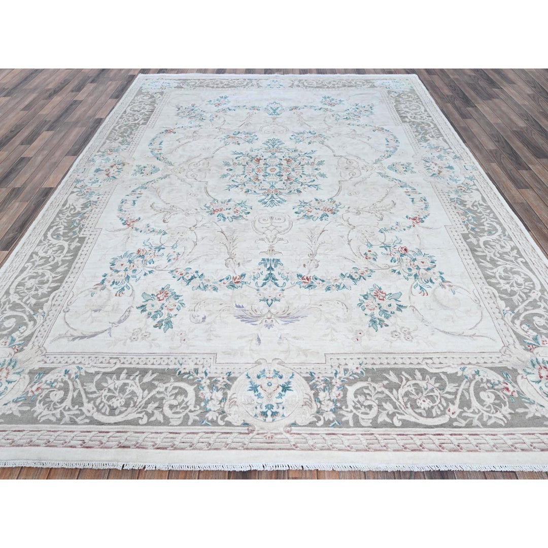 9'0" x 11'9" New Hand Knotted Ivory Wool Rectangle Oriental Rug - MOA1021370