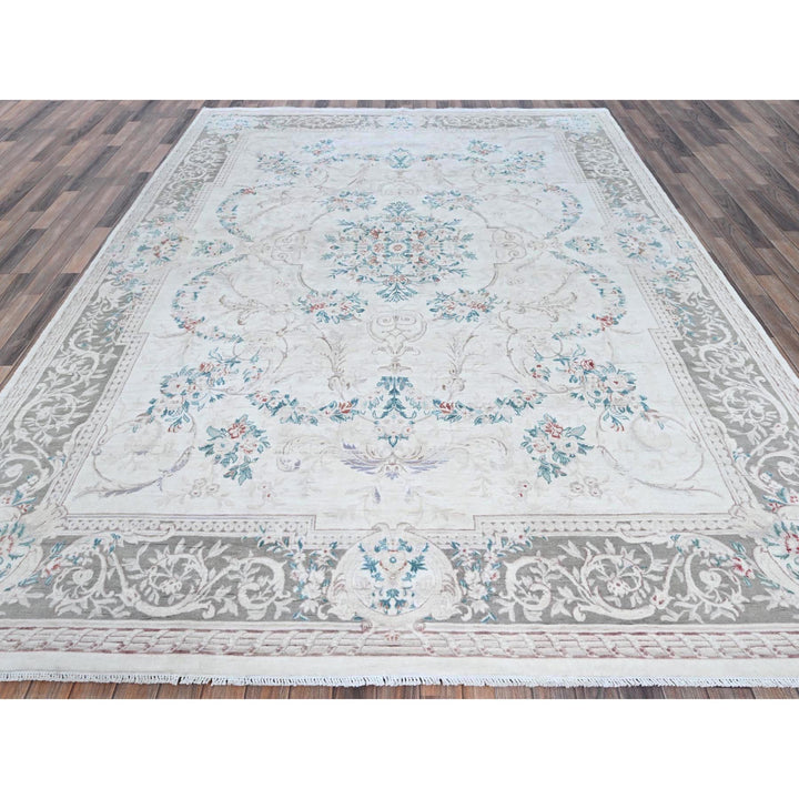 9'0" x 11'9" New Hand Knotted Ivory Wool Rectangle Oriental Rug - MOA1021370
