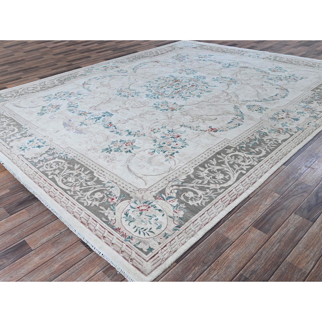 9'0" x 11'9" New Hand Knotted Ivory Wool Rectangle Oriental Rug - MOA1021370