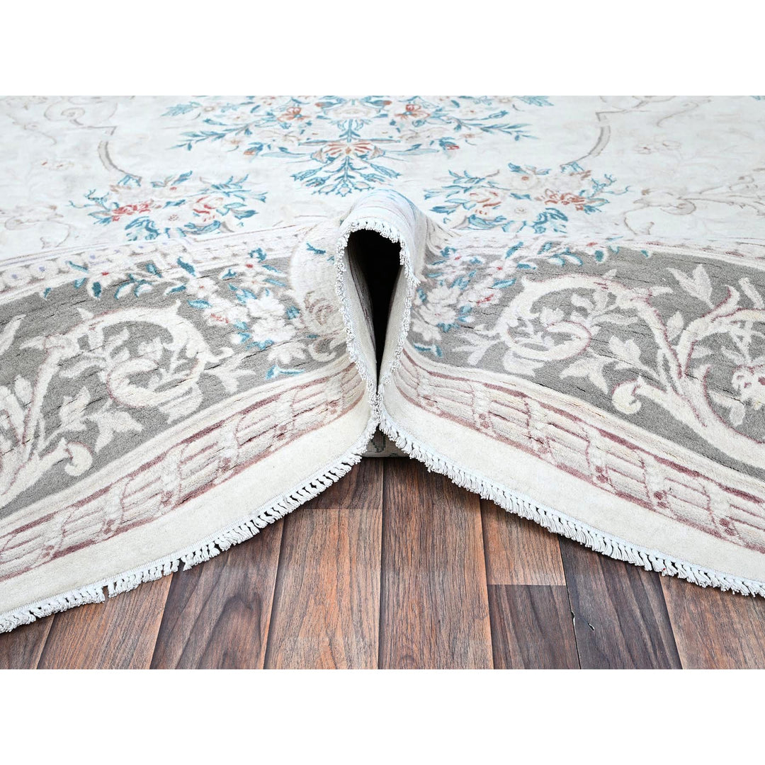 9'0" x 11'9" New Hand Knotted Ivory Wool Rectangle Oriental Rug - MOA1021370