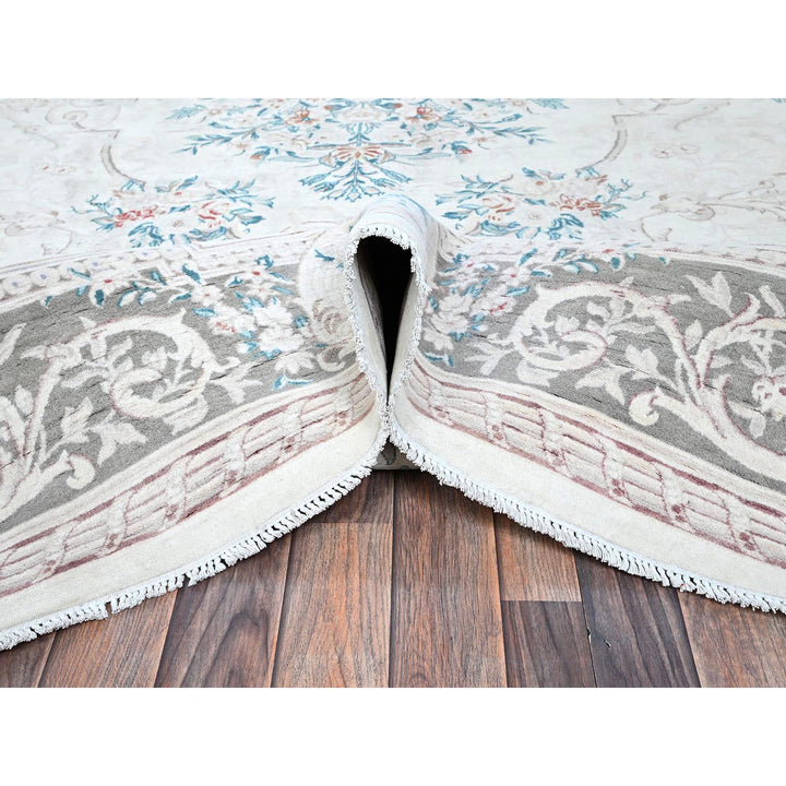 9'0" x 11'9" New Hand Knotted Ivory Wool Rectangle Oriental Rug - MOA1021370