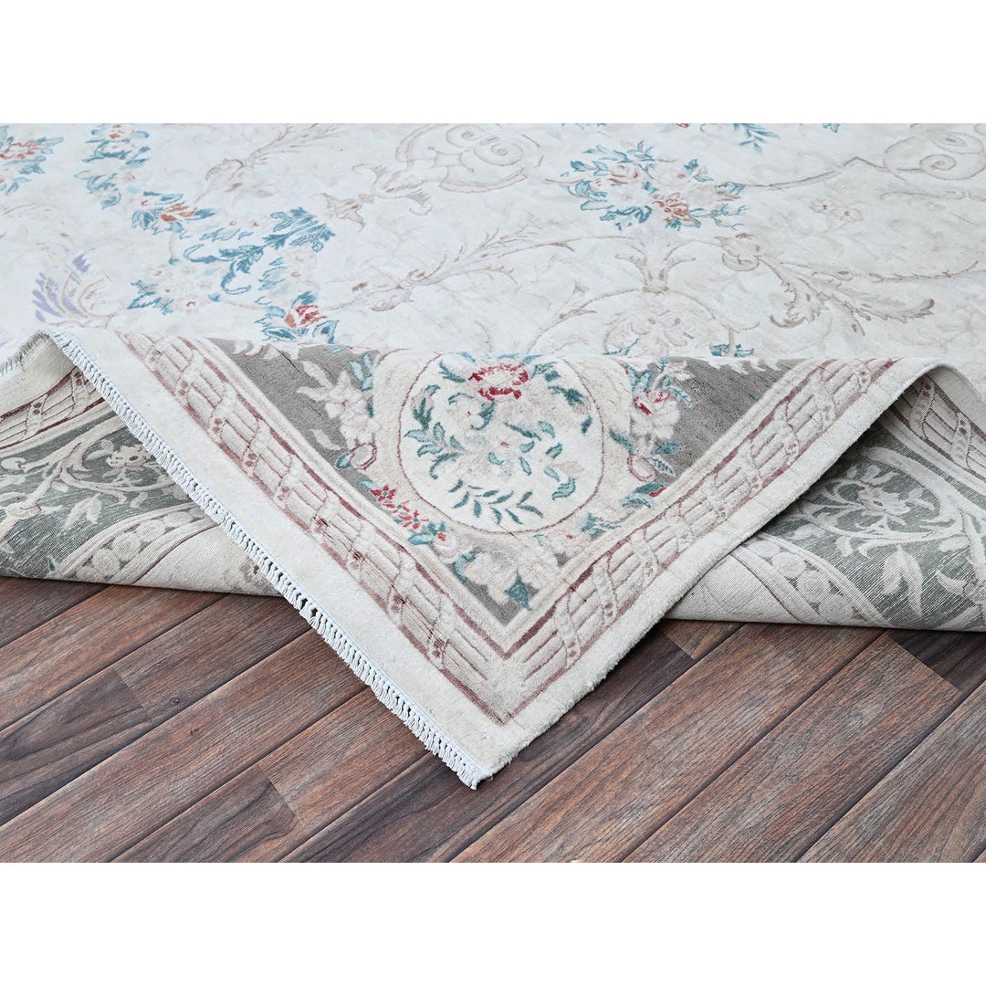 9'0" x 11'9" New Hand Knotted Ivory Wool Rectangle Oriental Rug - MOA1021370