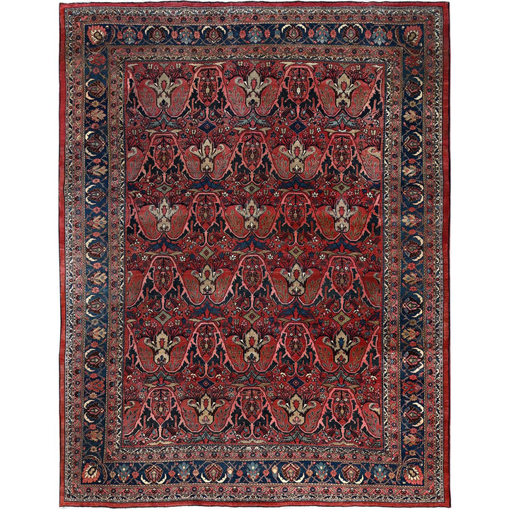 11'3" x 14'5" Vintage Hand Knotted Red Wool Rectangle Oriental Rug - MOA1021373