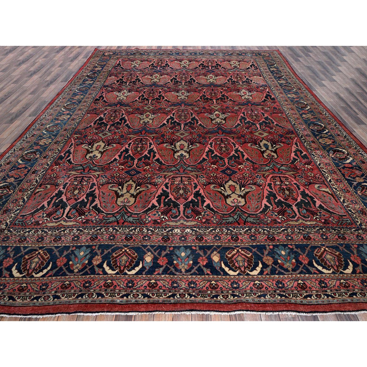11'3" x 14'5" Vintage Hand Knotted Red Wool Rectangle Oriental Rug - MOA1021373