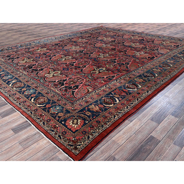 11'3" x 14'5" Vintage Hand Knotted Red Wool Rectangle Oriental Rug - MOA1021373