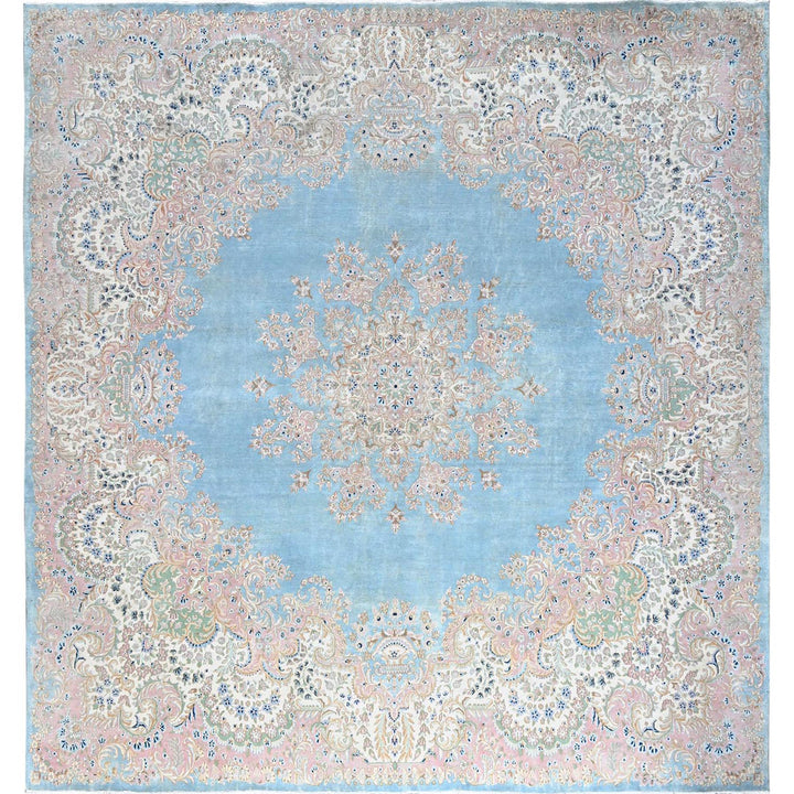 11'7" x 12'2" Vintage Hand Knotted Blue Wool Square Oriental Rug - MOA1021374