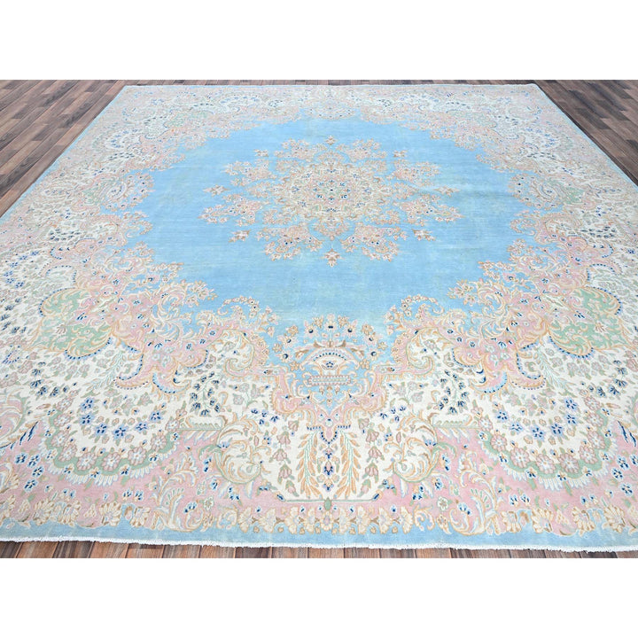 11'7" x 12'2" Vintage Hand Knotted Blue Wool Square Oriental Rug - MOA1021374