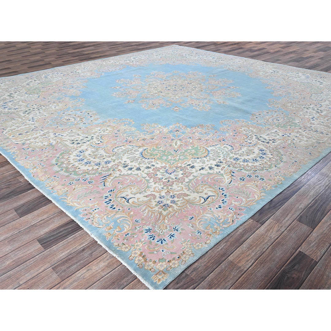 11'7" x 12'2" Vintage Hand Knotted Blue Wool Square Oriental Rug - MOA1021374