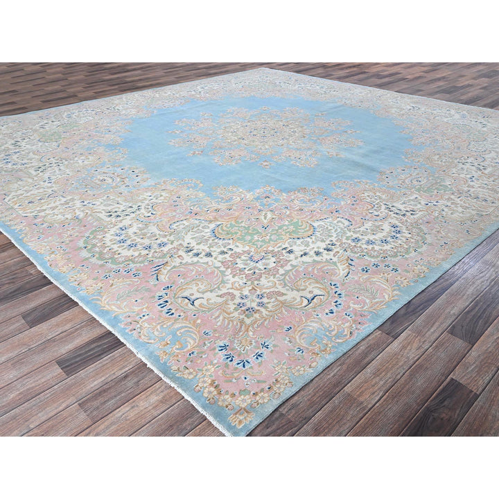 11'7" x 12'2" Vintage Hand Knotted Blue Wool Square Oriental Rug - MOA1021374