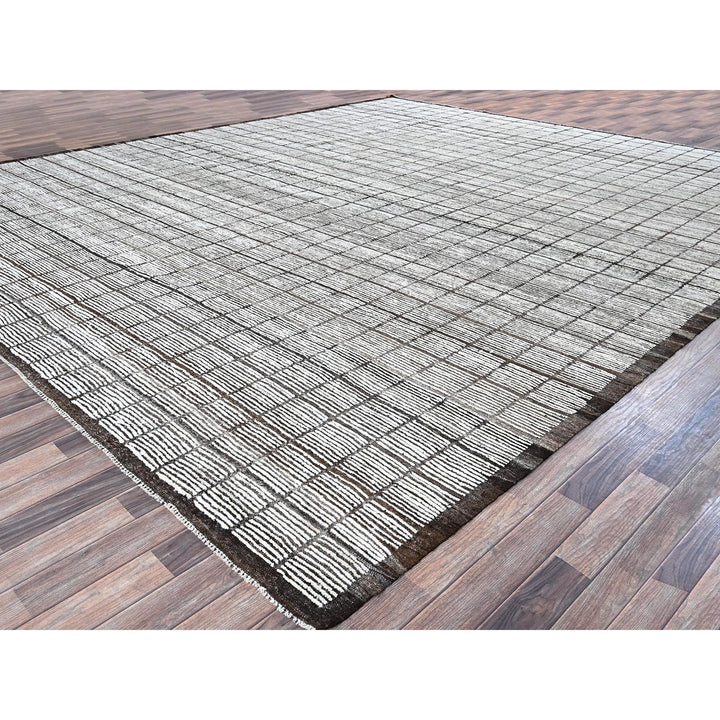 12'6" x 14'11" New Hand Knotted Ivory Wool Rectangle Oriental Rug - MOA1021375