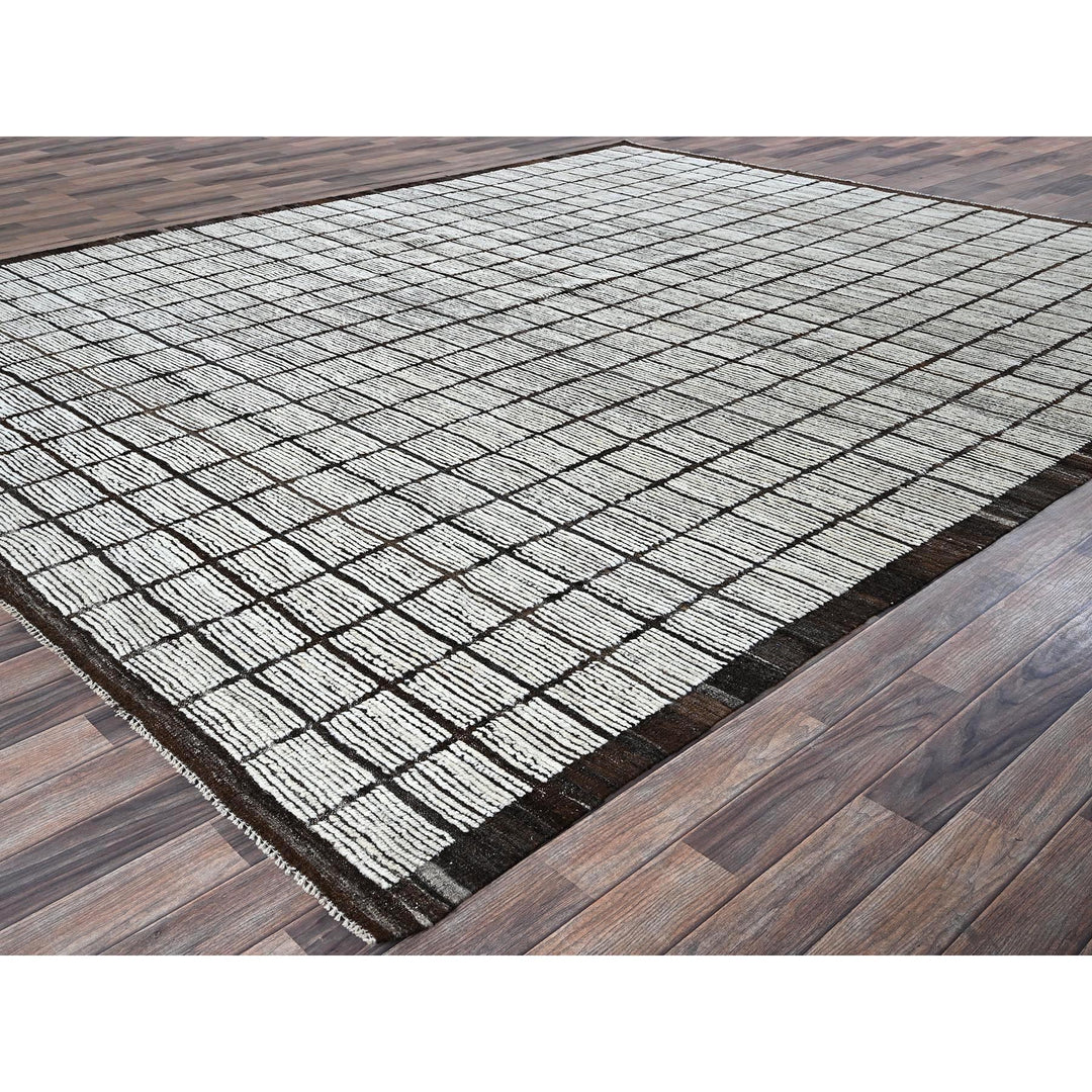 9'7" x 11'8" New Hand Knotted Ivory Wool Rectangle Oriental Rug - MOA1021376