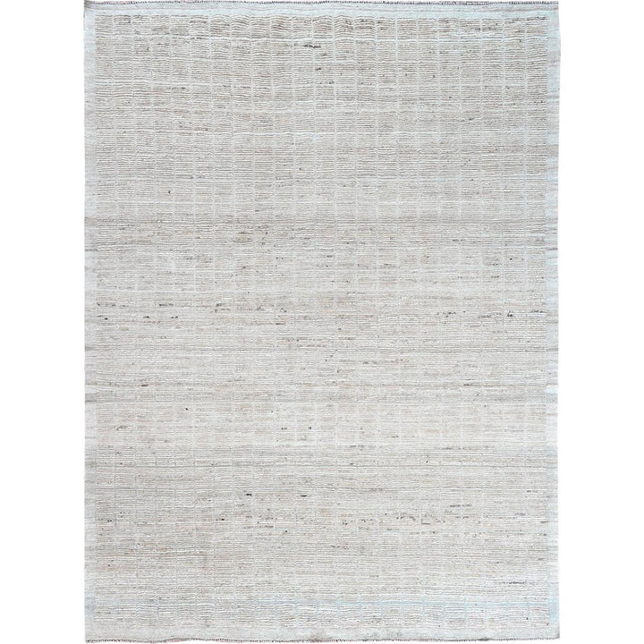 9'1" x 11'11" New Hand Knotted Ivory Wool Rectangle Oriental Rug - MOA1021379