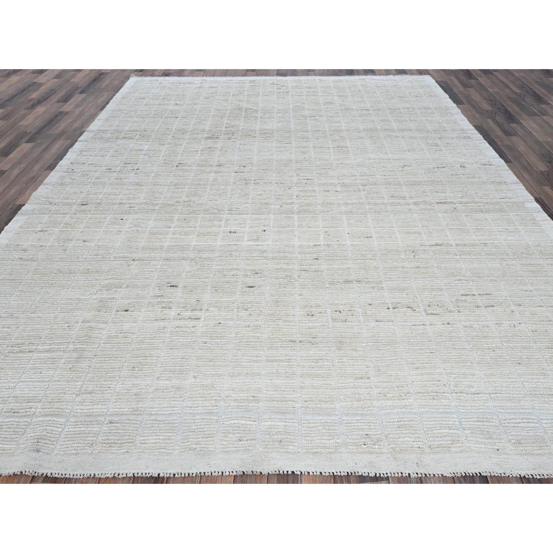 9'1" x 11'11" New Hand Knotted Ivory Wool Rectangle Oriental Rug - MOA1021379