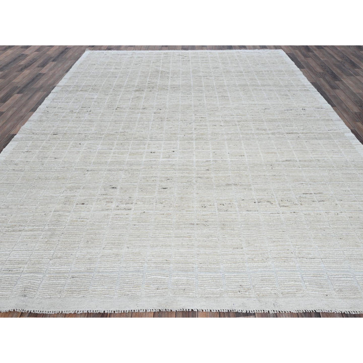 9'1" x 11'11" New Hand Knotted Ivory Wool Rectangle Oriental Rug - MOA1021379