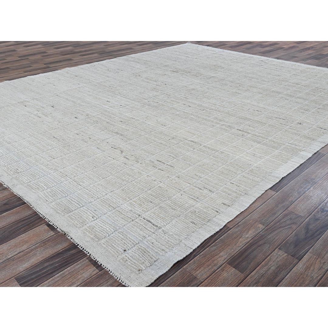 9'1" x 11'11" New Hand Knotted Ivory Wool Rectangle Oriental Rug - MOA1021379