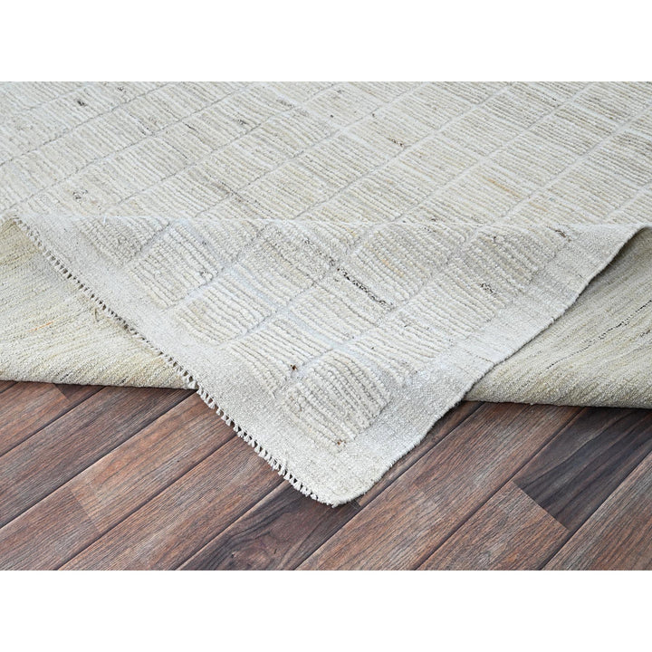 9'1" x 11'11" New Hand Knotted Ivory Wool Rectangle Oriental Rug - MOA1021379