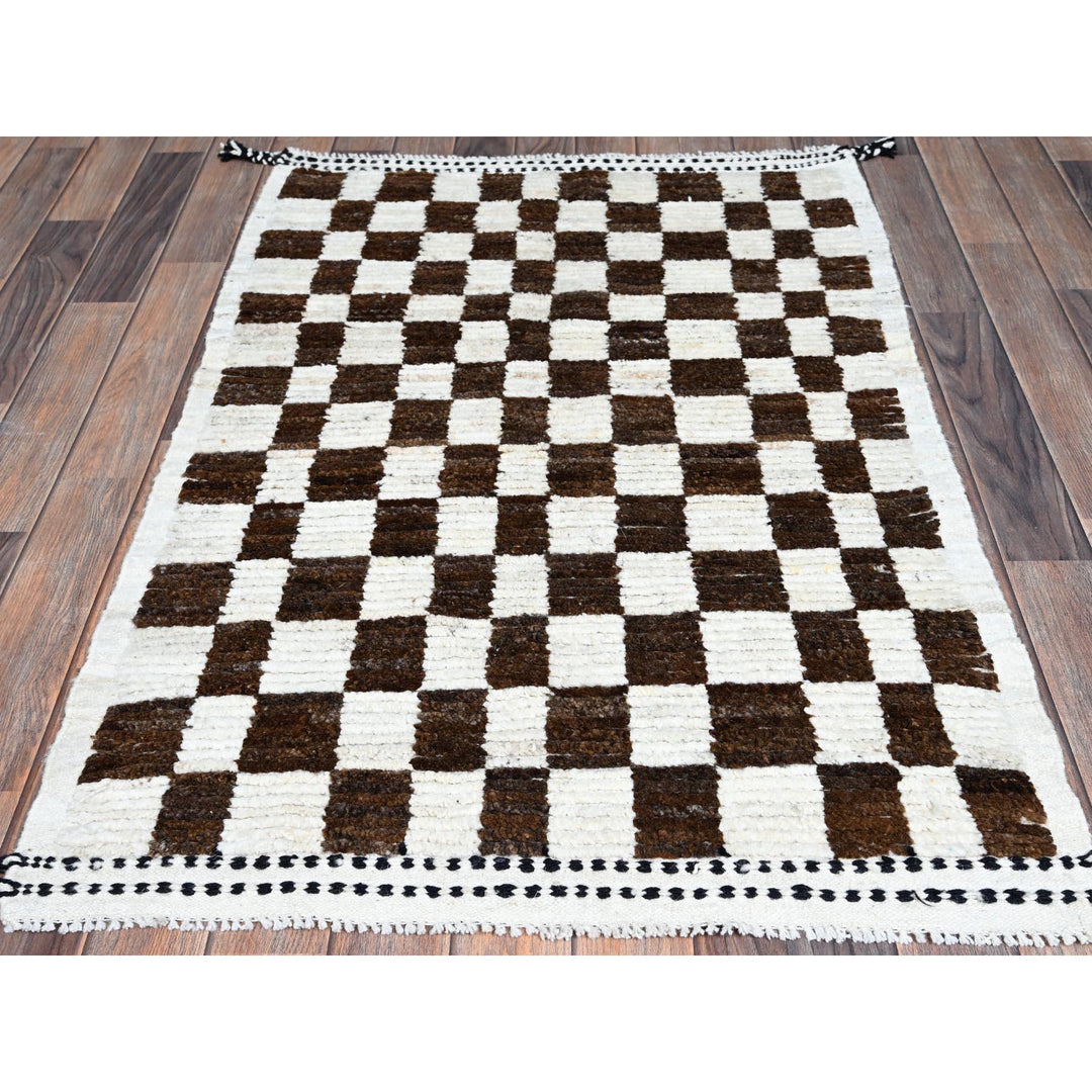 2'10" x 4'9" New Hand Knotted Brown Wool Rectangle Oriental Rug - MOA1021380
