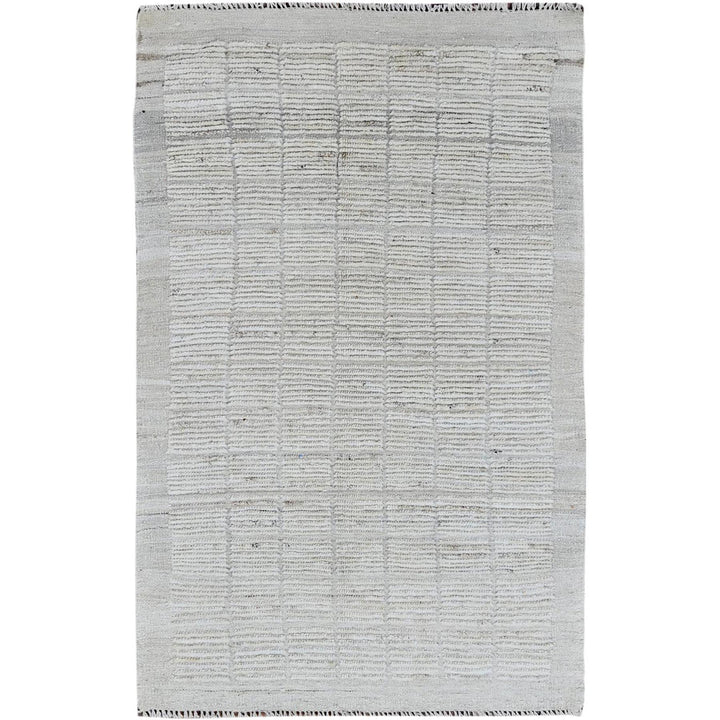 2'11" x 4'11" New Hand Knotted Ivory Wool Rectangle Oriental Rug - MOA1021382