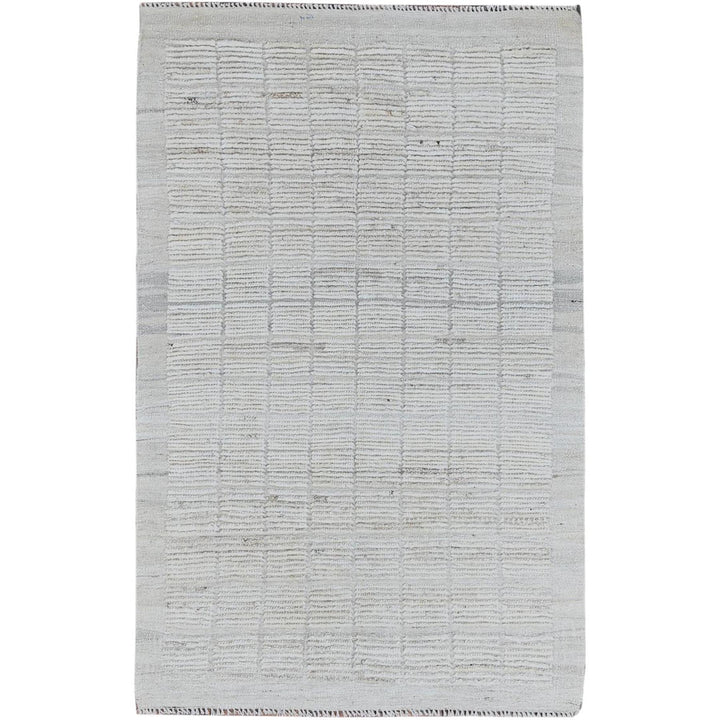 2'11" x 5'0" New Hand Knotted Ivory Wool Rectangle Oriental Rug - MOA1021383