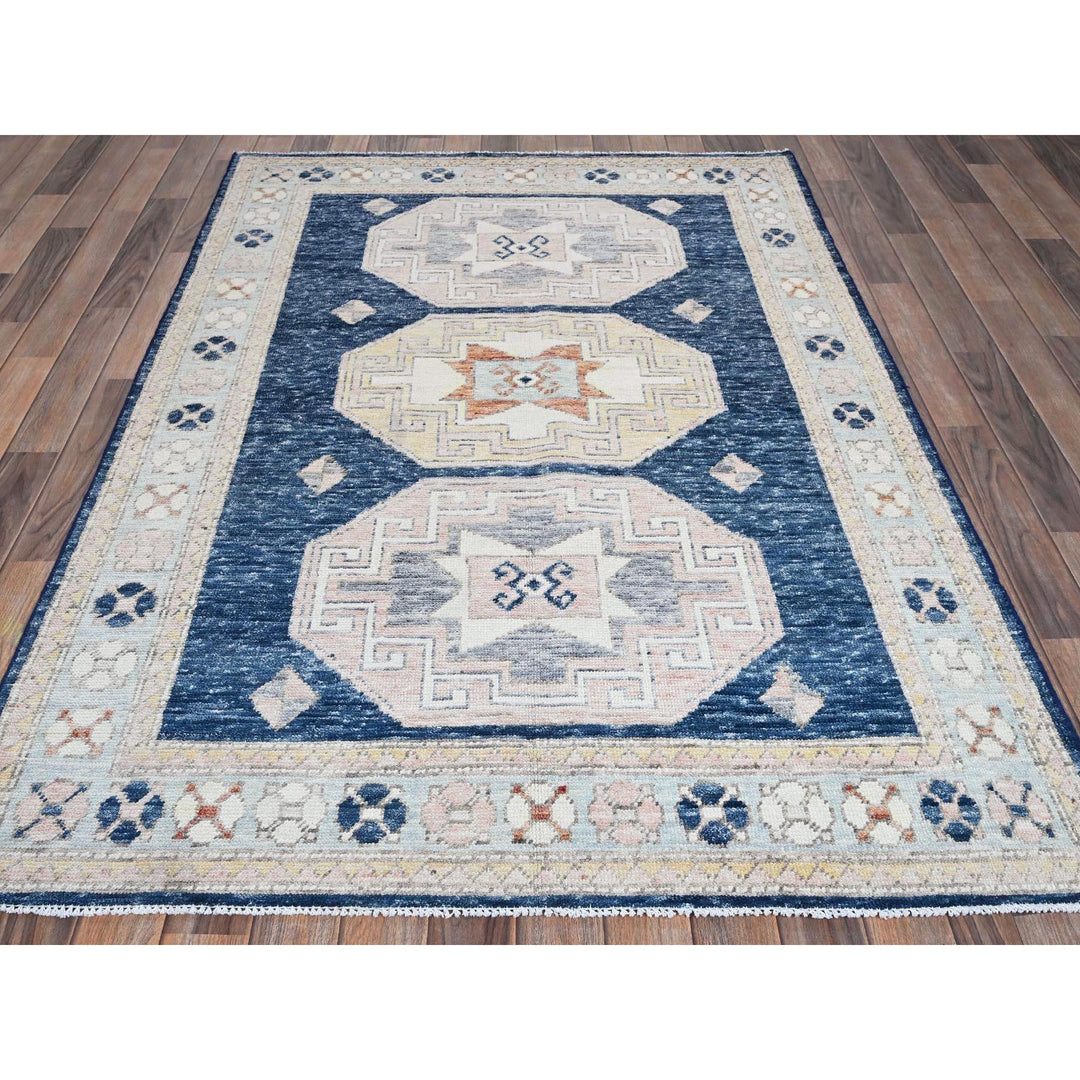 4'8" x 6'9" New Hand Knotted Blue Wool Rectangle Oriental Rug - MOA1021414