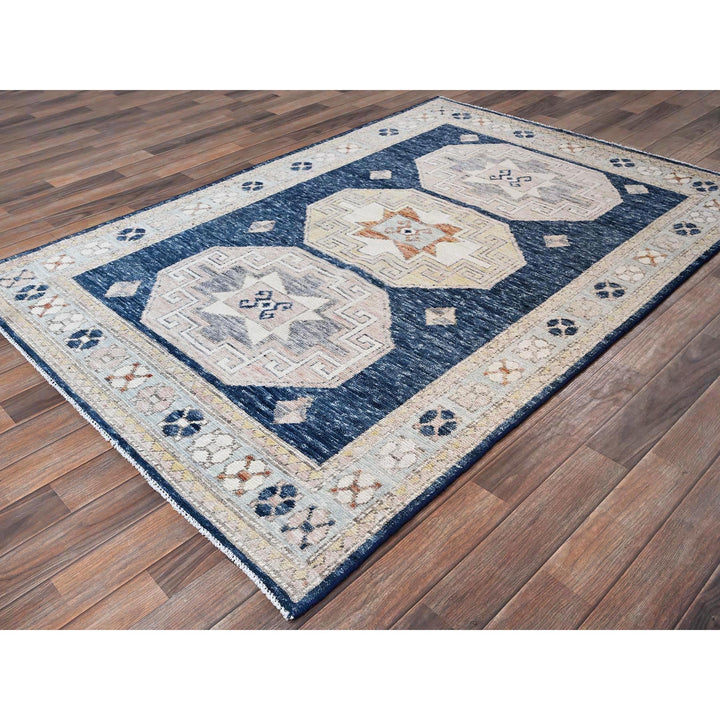 4'8" x 6'9" New Hand Knotted Blue Wool Rectangle Oriental Rug - MOA1021414