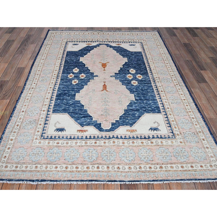 4'11" x 6'10" New Hand Knotted Blue Wool Rectangle Oriental Rug - MOA1021416