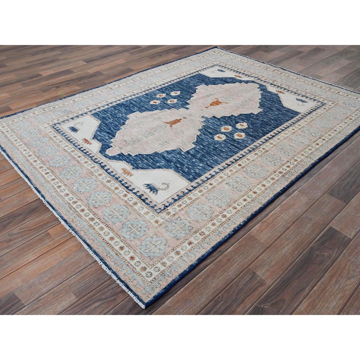 4'11" x 6'10" New Hand Knotted Blue Wool Rectangle Oriental Rug - MOA1021416