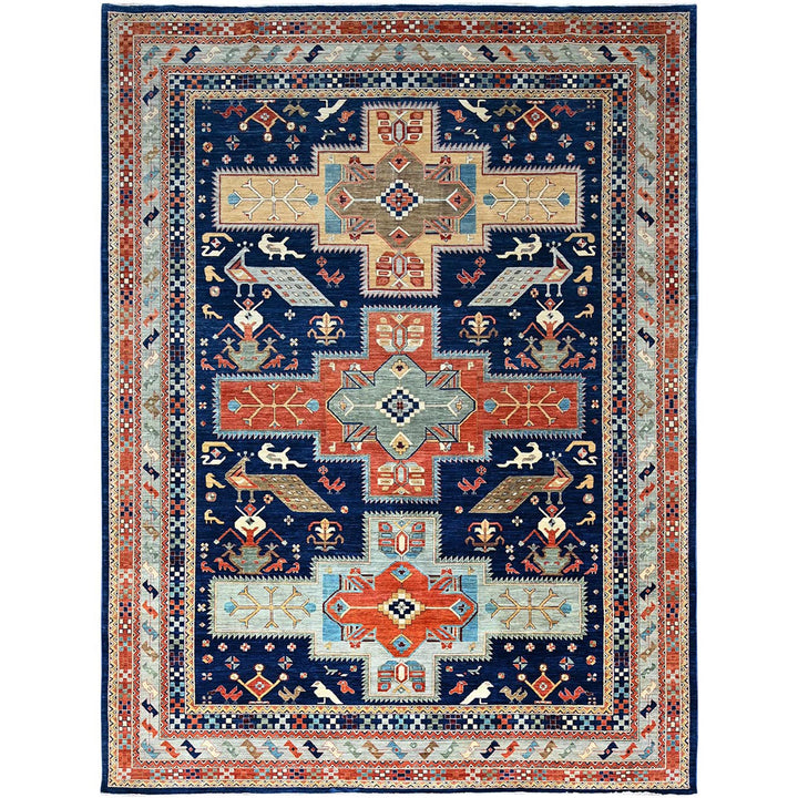 9'10" x 13'7" New Hand Knotted Blue Wool Rectangle Oriental Rug - MOA102144