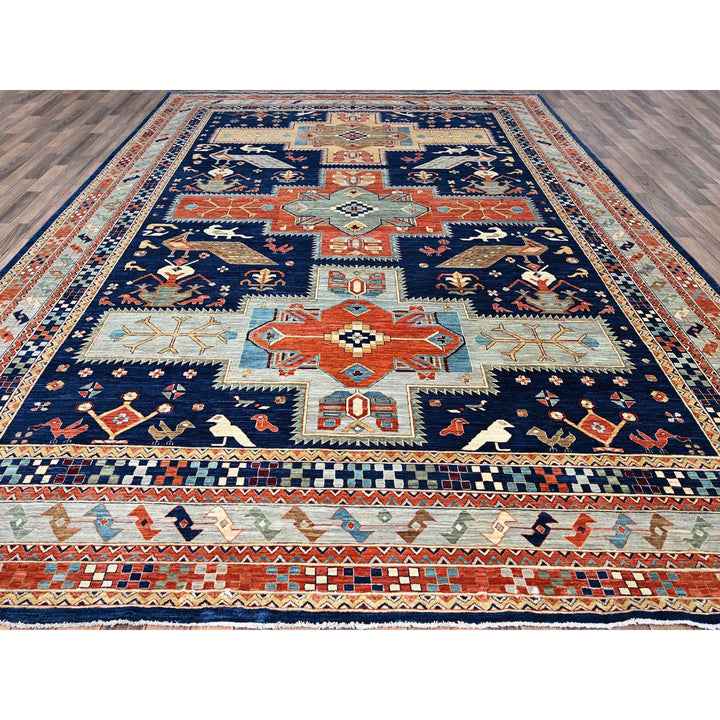 9'10" x 13'7" New Hand Knotted Blue Wool Rectangle Oriental Rug - MOA102144