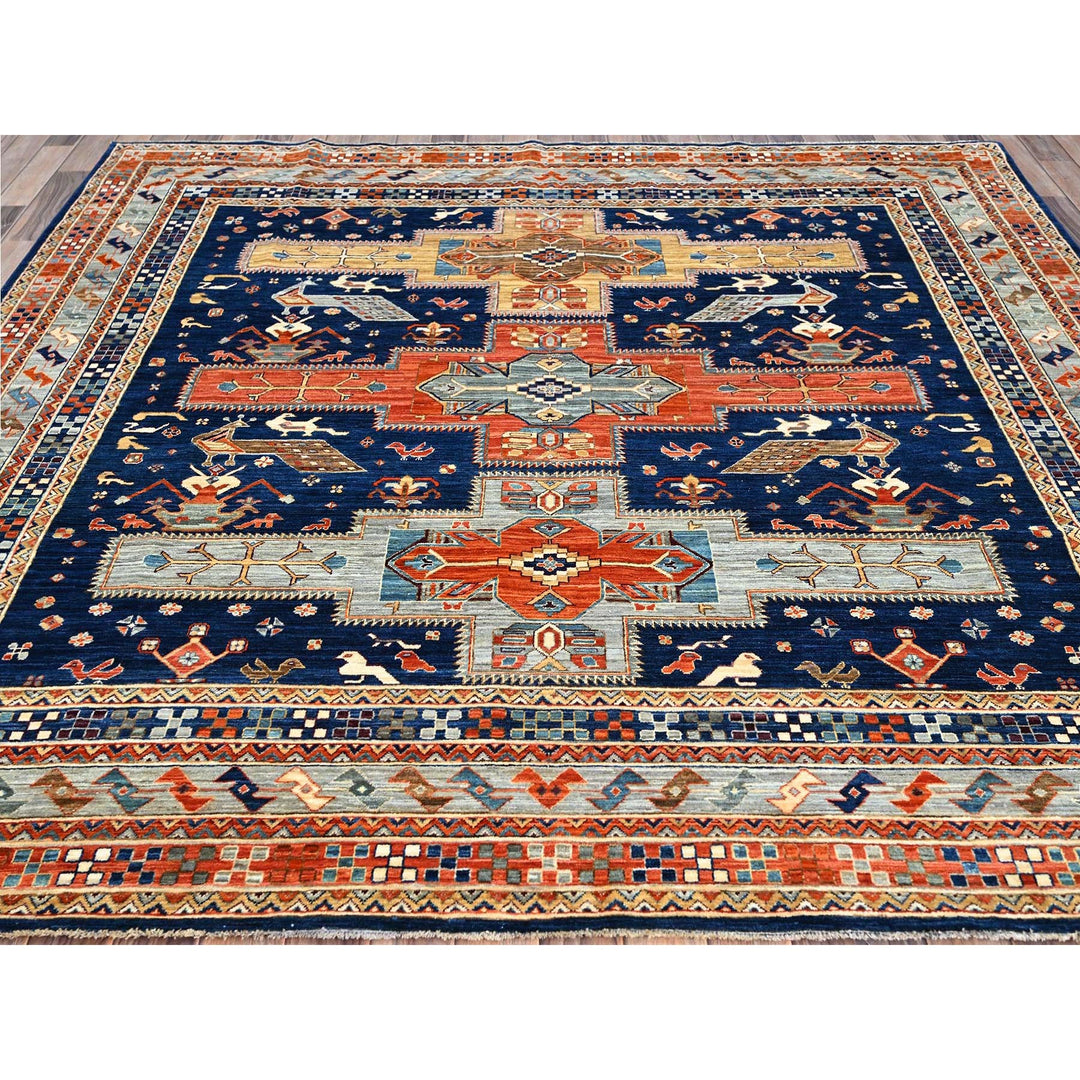 7'11" x 7'10" New Hand Knotted Blue Wool Square Oriental Rug - MOA102145