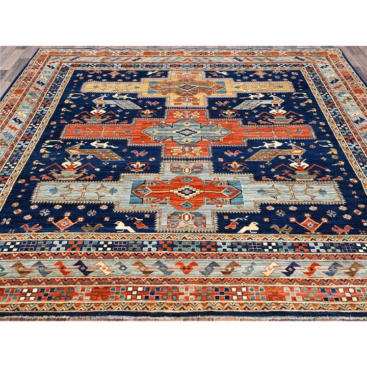 7'11" x 7'10" New Hand Knotted Blue Wool Square Oriental Rug - MOA102145