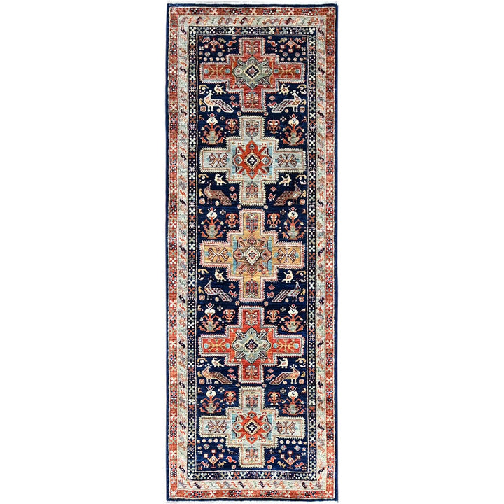 2'7" x 7'9" New Hand Knotted Blue Wool Runner Oriental Rug - MOA102154