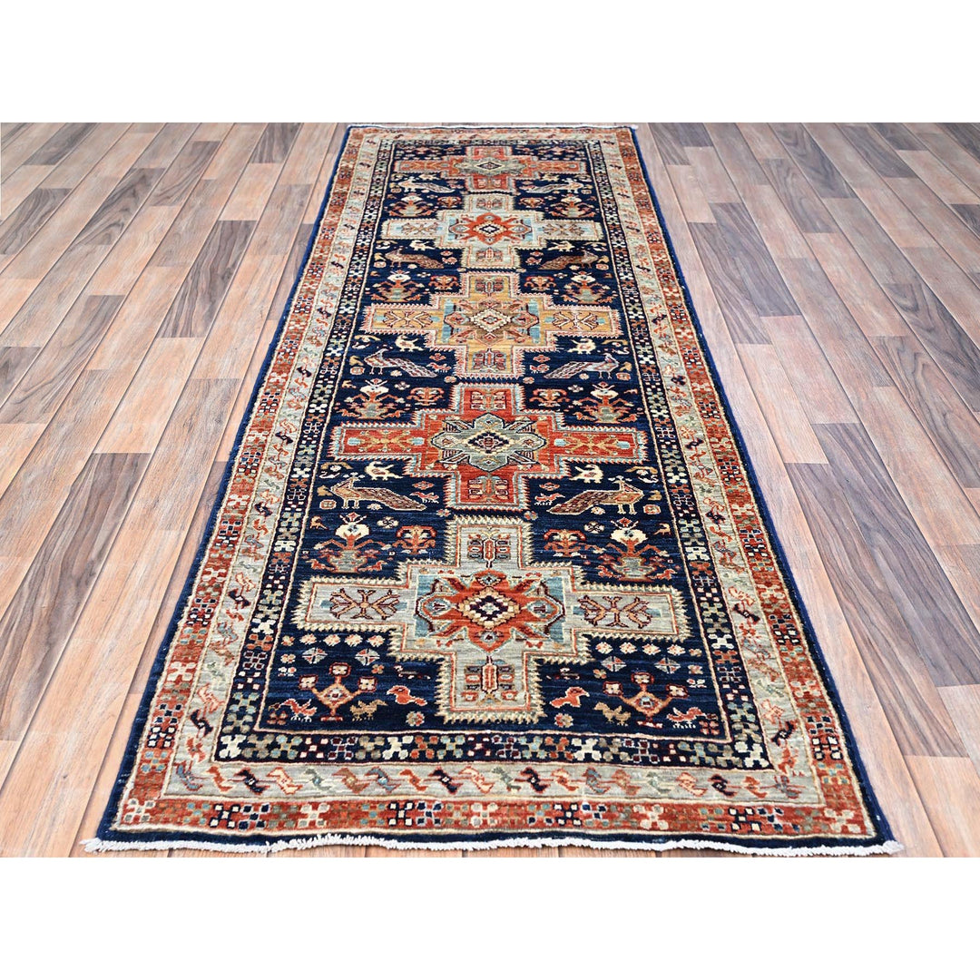 2'7" x 7'9" New Hand Knotted Blue Wool Runner Oriental Rug - MOA102154