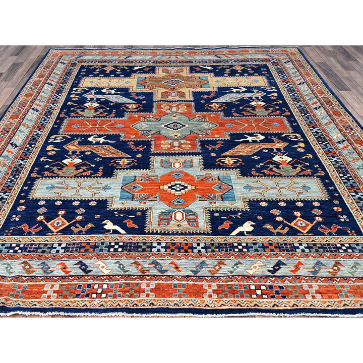 7'10" x 9'4" New Hand Knotted Blue Wool Rectangle Oriental Rug - MOA102156