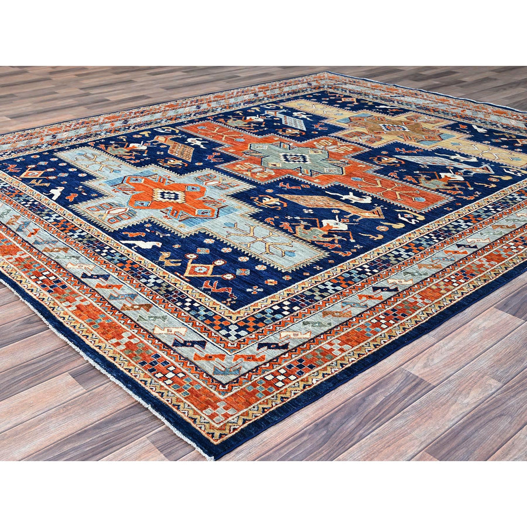 7'10" x 9'4" New Hand Knotted Blue Wool Rectangle Oriental Rug - MOA102156