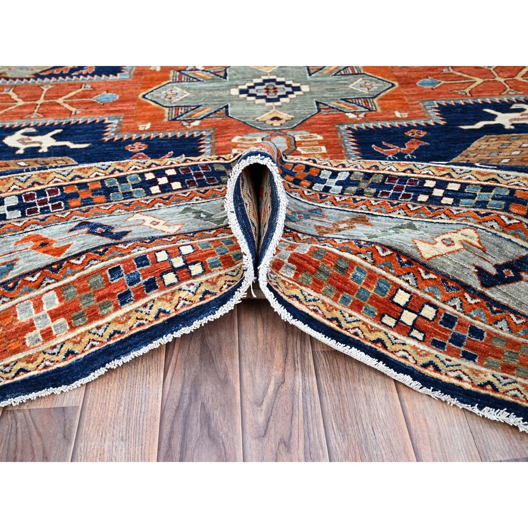 7'10" x 9'4" New Hand Knotted Blue Wool Rectangle Oriental Rug - MOA102156