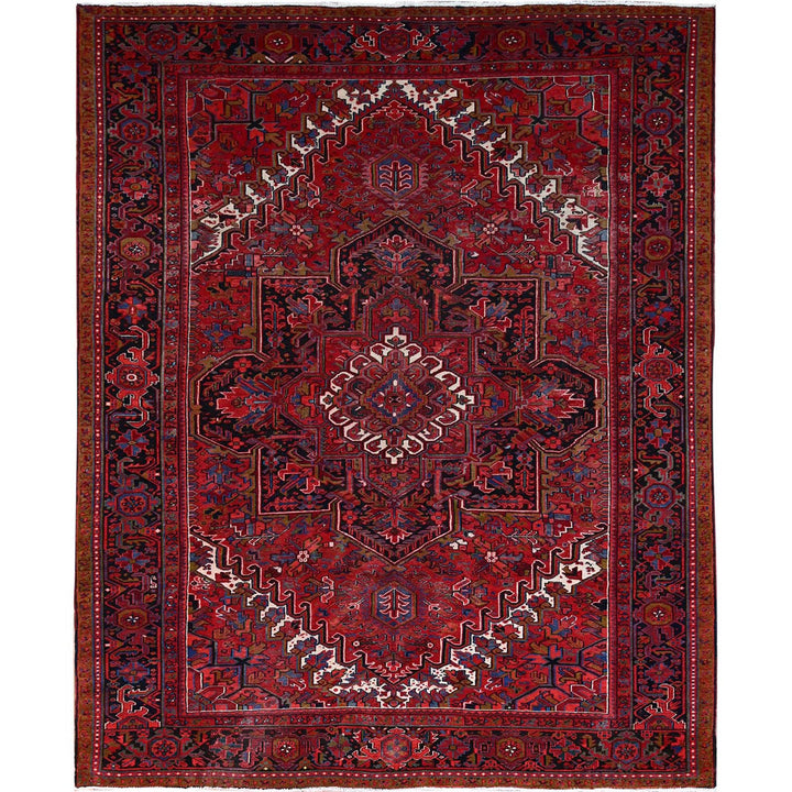 9'8" x 12'3" Vintage Hand Knotted Red Wool Rectangle Oriental Rug - MOA102166