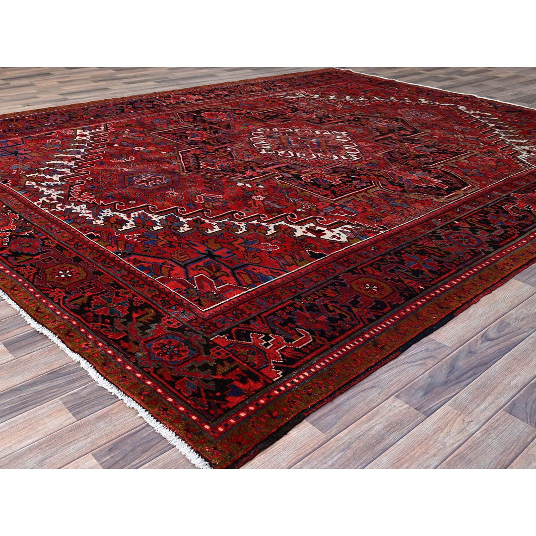 9'8" x 12'3" Vintage Hand Knotted Red Wool Rectangle Oriental Rug - MOA102166