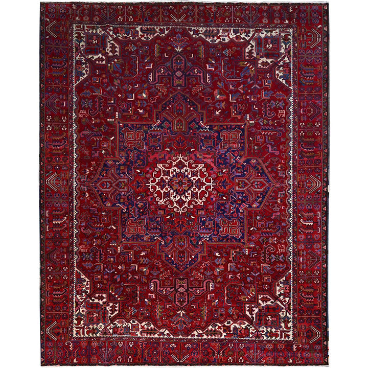 9'8" x 12'7" Vintage Hand Knotted Red Wool Rectangle Oriental Rug - MOA102170