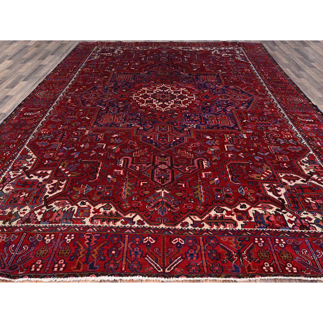 9'8" x 12'7" Vintage Hand Knotted Red Wool Rectangle Oriental Rug - MOA102170