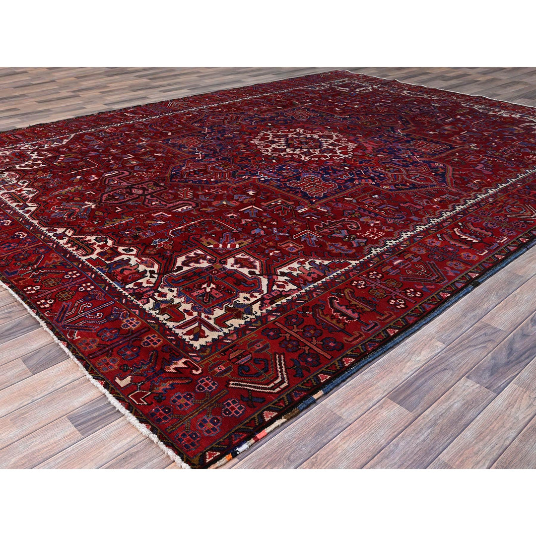 9'8" x 12'7" Vintage Hand Knotted Red Wool Rectangle Oriental Rug - MOA102170