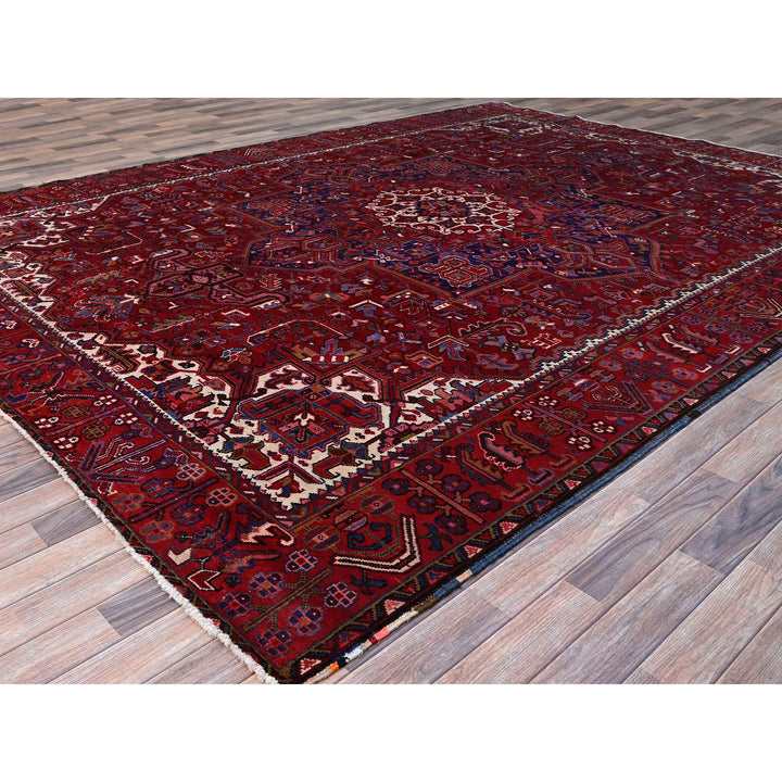 9'8" x 12'7" Vintage Hand Knotted Red Wool Rectangle Oriental Rug - MOA102170