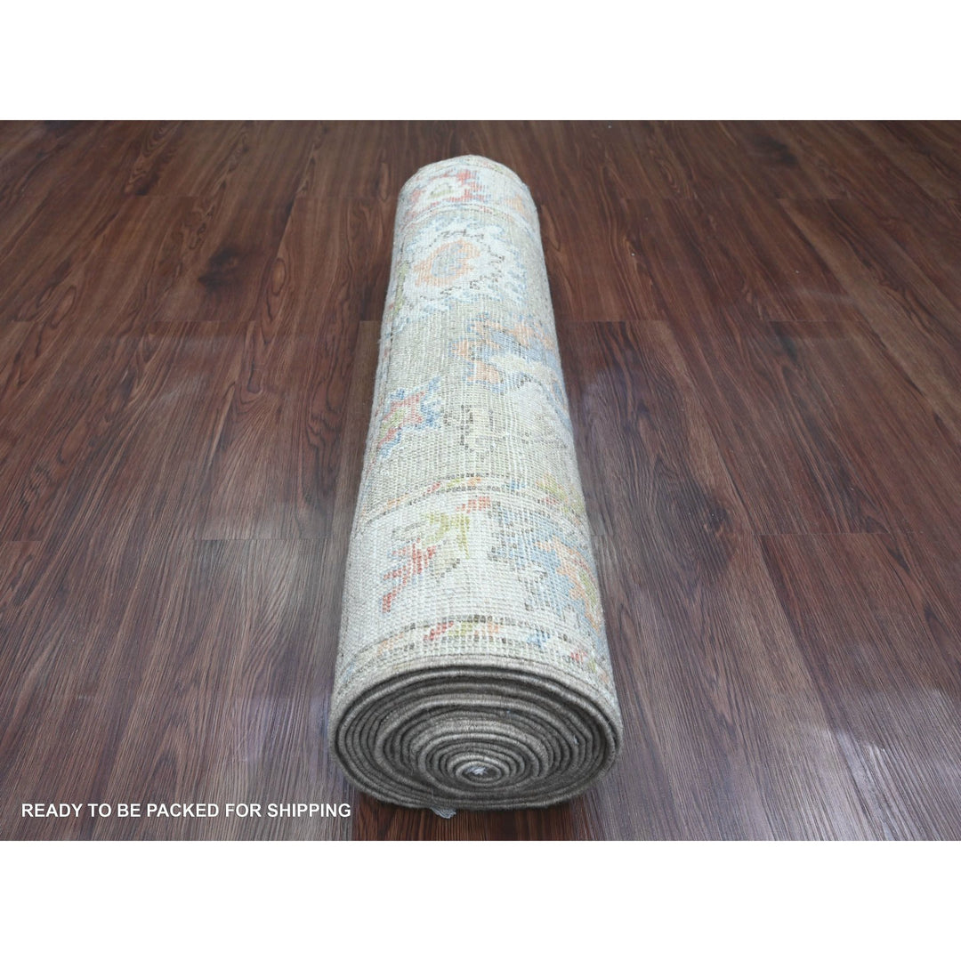 3'0" x 19'10" New Hand Knotted Green Wool Runner Oriental Rug - MOA10220031