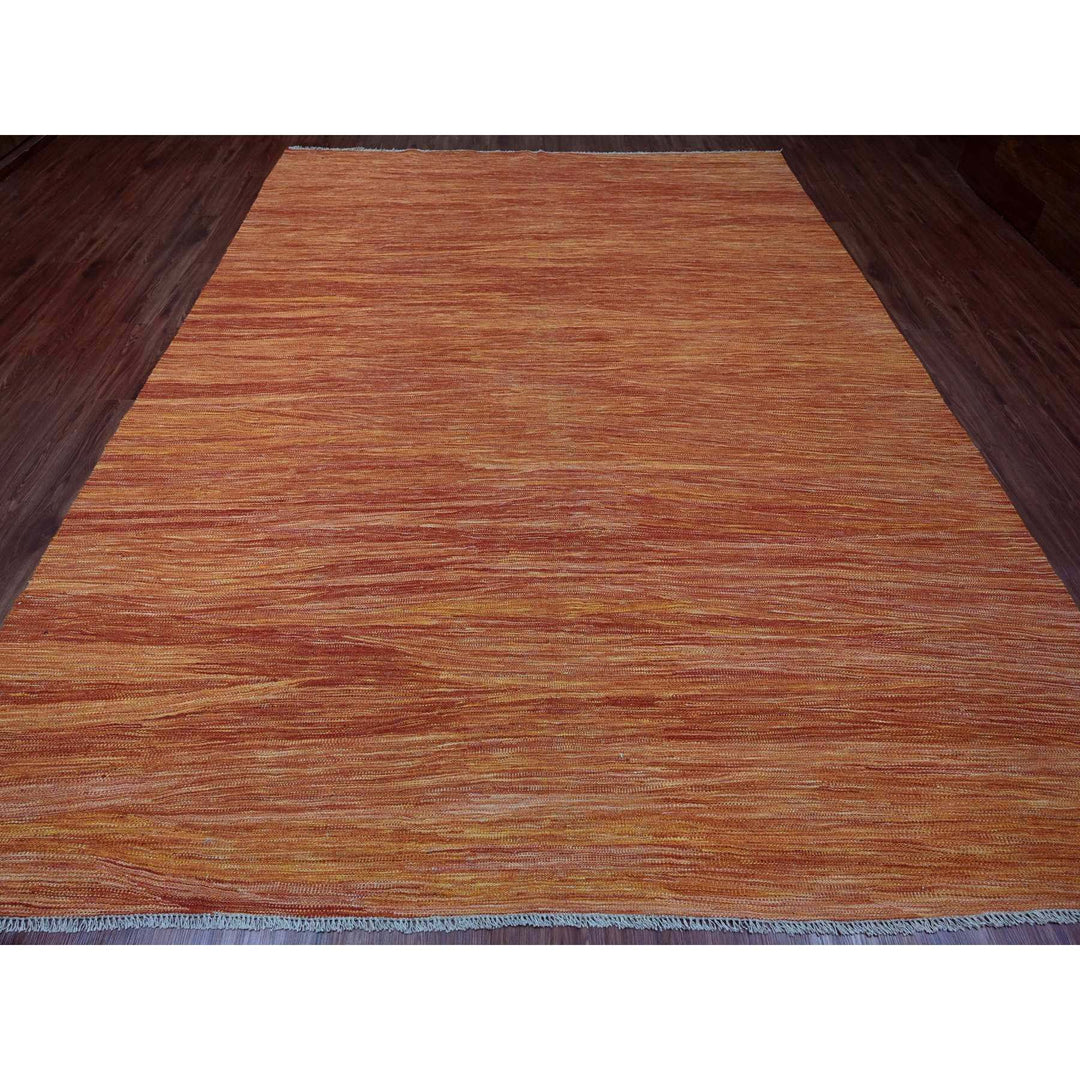 9'0" x 12'0" New Hand Woven Orange Wool Rectangle Oriental Rug - MOA10220094
