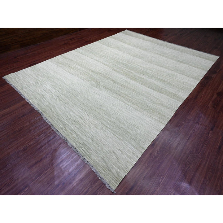 9'1" x 12'1" New Hand Woven Green Wool Rectangle Oriental Rug - MOA10220095