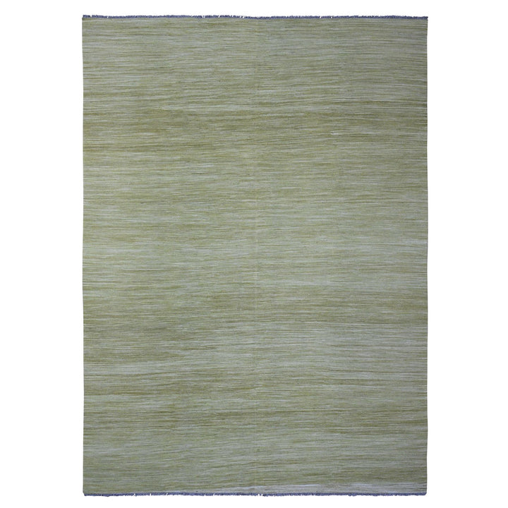 8'8" x 12'0" New Hand Woven Green Wool Rectangle Oriental Rug - MOA10220097
