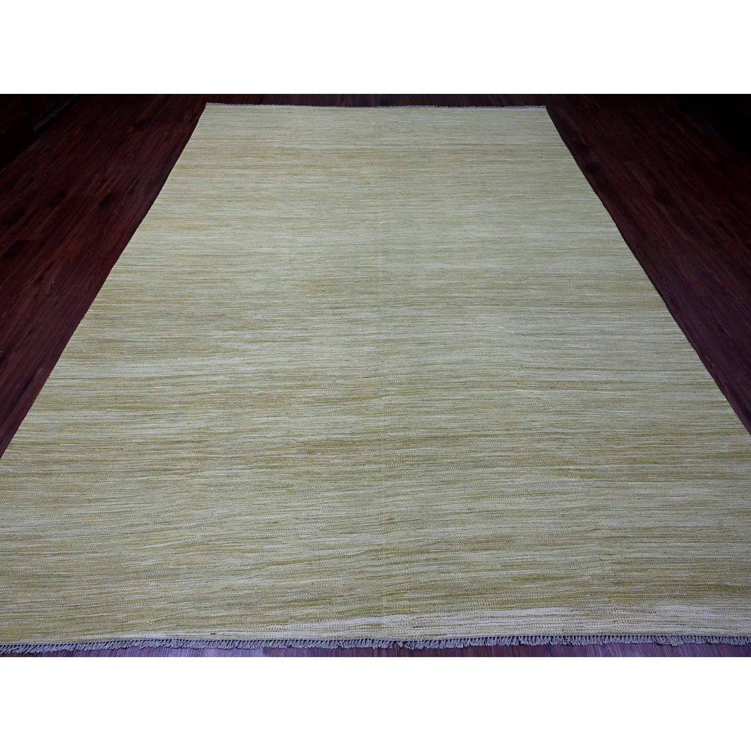 8'8" x 12'0" New Hand Woven Green Wool Rectangle Oriental Rug - MOA10220097